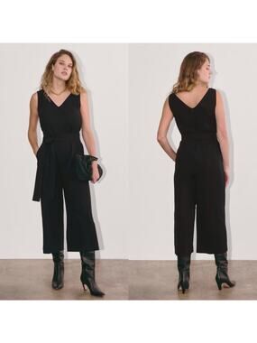 Everlane Japanese GoWeave Jumpsuit Sleeveless Wide Leg Black Women 0 NWOT